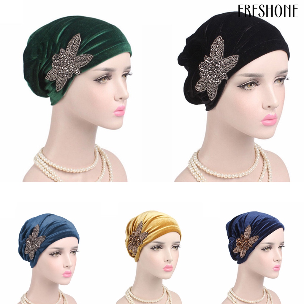 Hạt hoa phụ nữ ung thư chemo mũ nhung hồi giáo beanie khăn xếp đầu quấn mũ