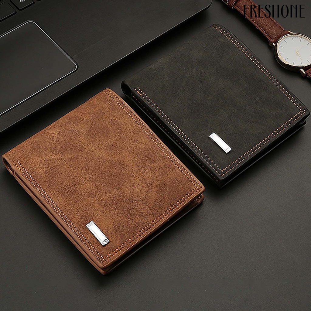 Ví Da Nam Dáng Ngắn Nhiều Ngăn Phong Cách Retro Giá Đỡ