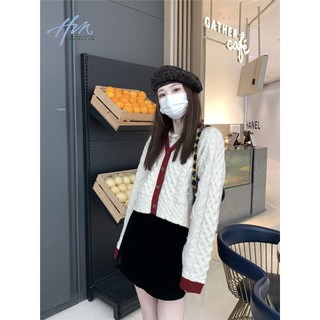 Áo Khoác Sweater Dáng Rộng Ngắn Phối Màu Tương Phản Dễ Phối Đồ