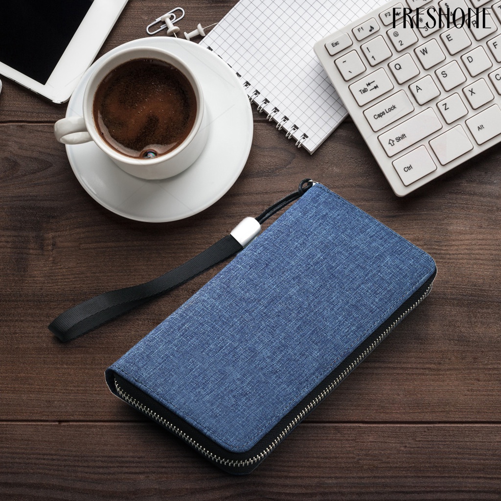 Men multi-slot dung lượng lớn thẻ vải ví đựng tiền mặt dây kéo túi xách kinh doanh