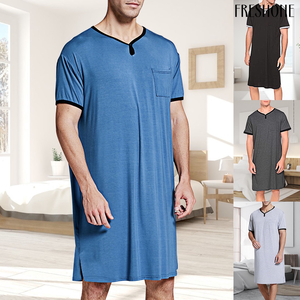 Nam tay ngắn o cổ có túi váy ngủ lỏng đầu gối-length váy ngủ mặc nhà