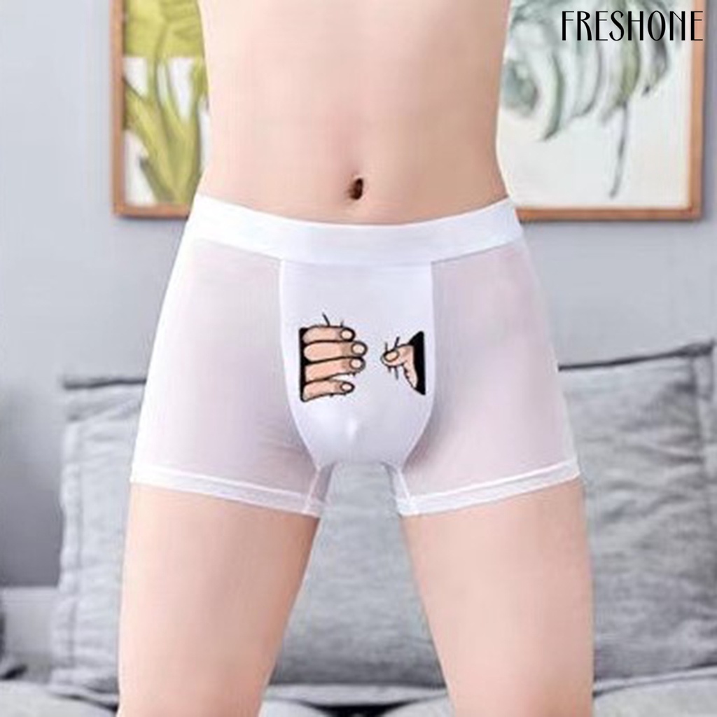 Nam boxers u lồi thoáng khí co giãn giữa eo mỏng chống sát trùng bóp tay in quần lót nam cho trang phục hàng ngày