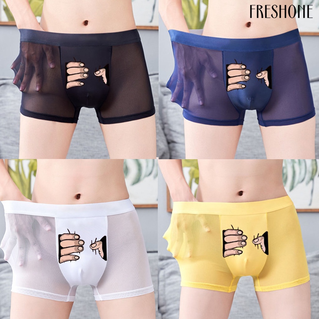 Nam boxers u lồi thoáng khí co giãn giữa eo mỏng chống sát trùng bóp tay in quần lót nam cho trang phục hàng ngày