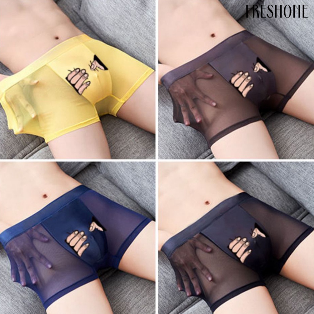 Nam boxers u lồi thoáng khí co giãn giữa eo mỏng chống sát trùng bóp tay in quần lót nam cho trang phục hàng ngày
