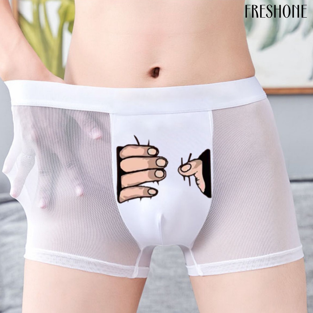 Nam boxers u lồi thoáng khí co giãn giữa eo mỏng chống sát trùng bóp tay in quần lót nam cho trang phục hàng ngày