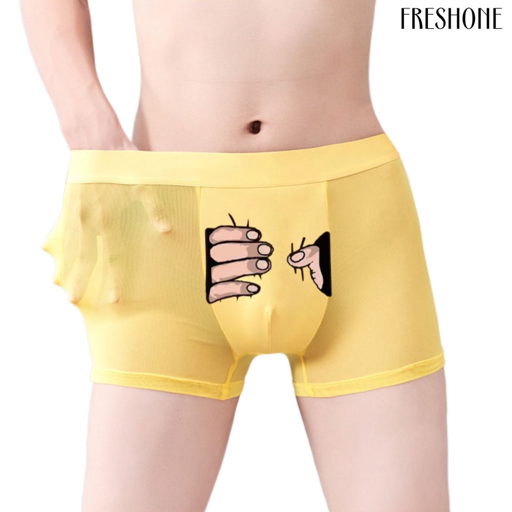 Nam boxers u lồi thoáng khí co giãn giữa eo mỏng chống sát trùng bóp tay in quần lót nam cho trang phục hàng ngày