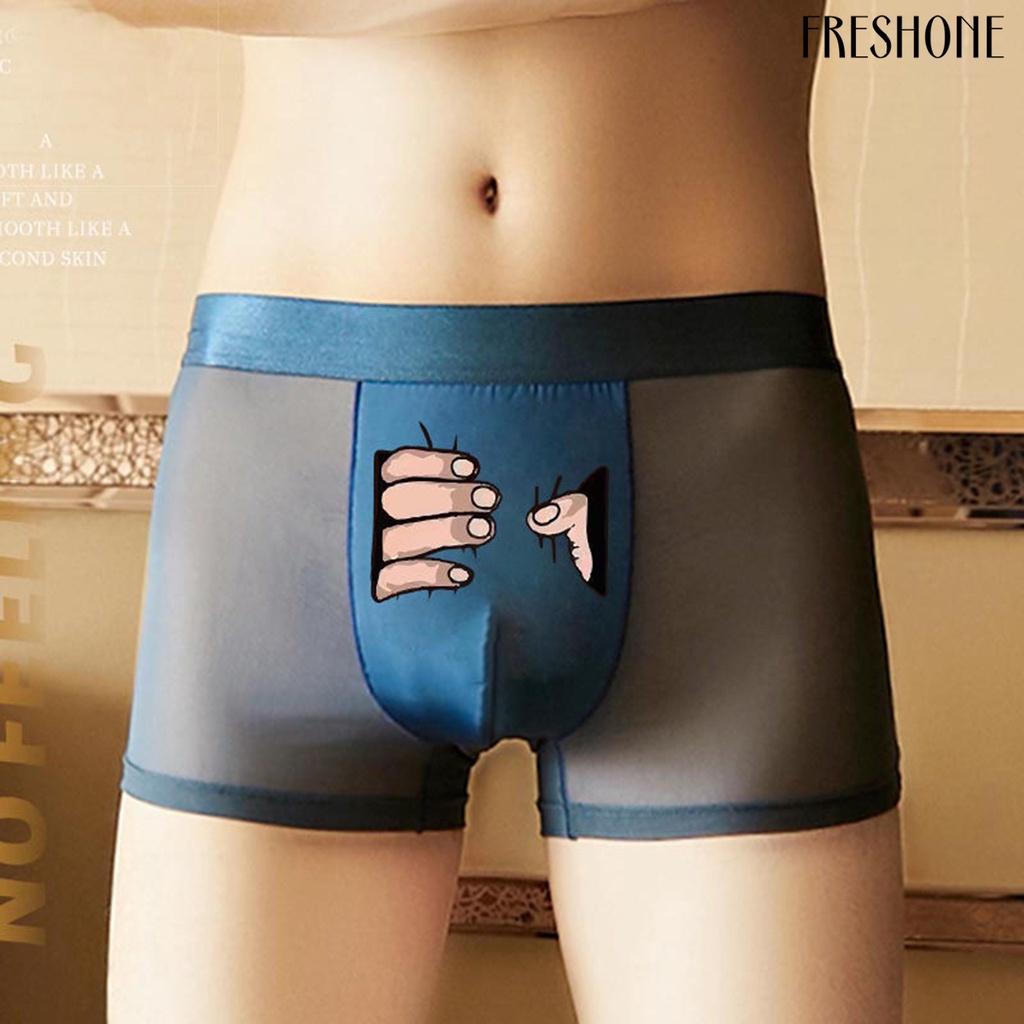 Nam boxers u lồi thoáng khí co giãn giữa eo mỏng chống sát trùng bóp tay in quần lót nam cho trang phục hàng ngày