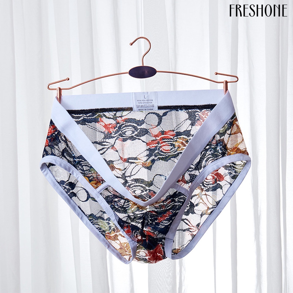 Quần sịp nam ren patchwork see-through flower applique nam quần sịp nam để ngủ