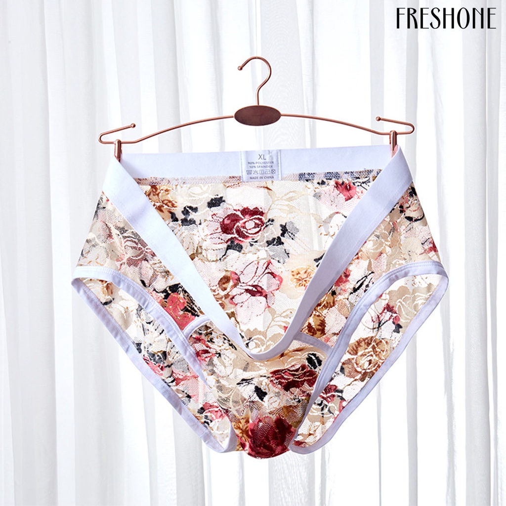 Quần sịp nam ren patchwork see-through flower applique nam quần sịp nam để ngủ