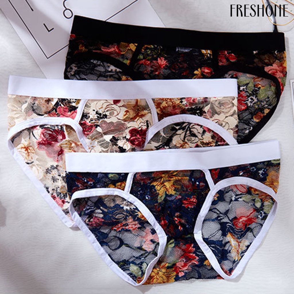 Quần sịp nam ren patchwork see-through flower applique nam quần sịp nam để ngủ