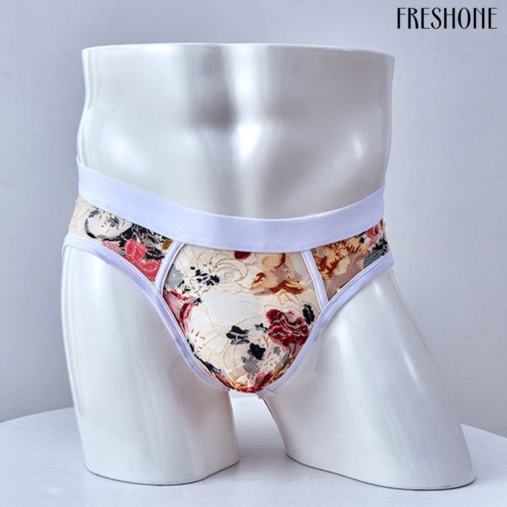 Quần sịp nam ren patchwork see-through flower applique nam quần sịp nam để ngủ