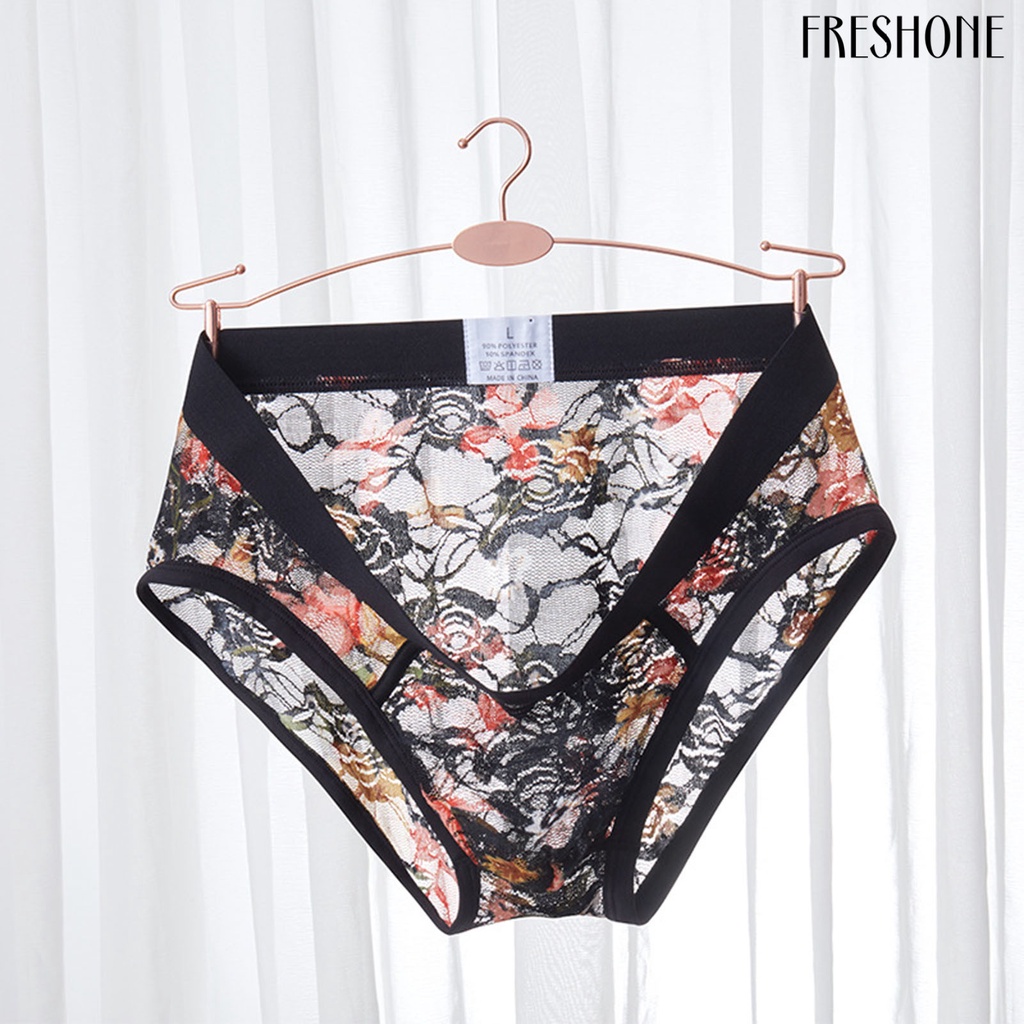 Quần sịp nam ren patchwork see-through flower applique nam quần sịp nam để ngủ