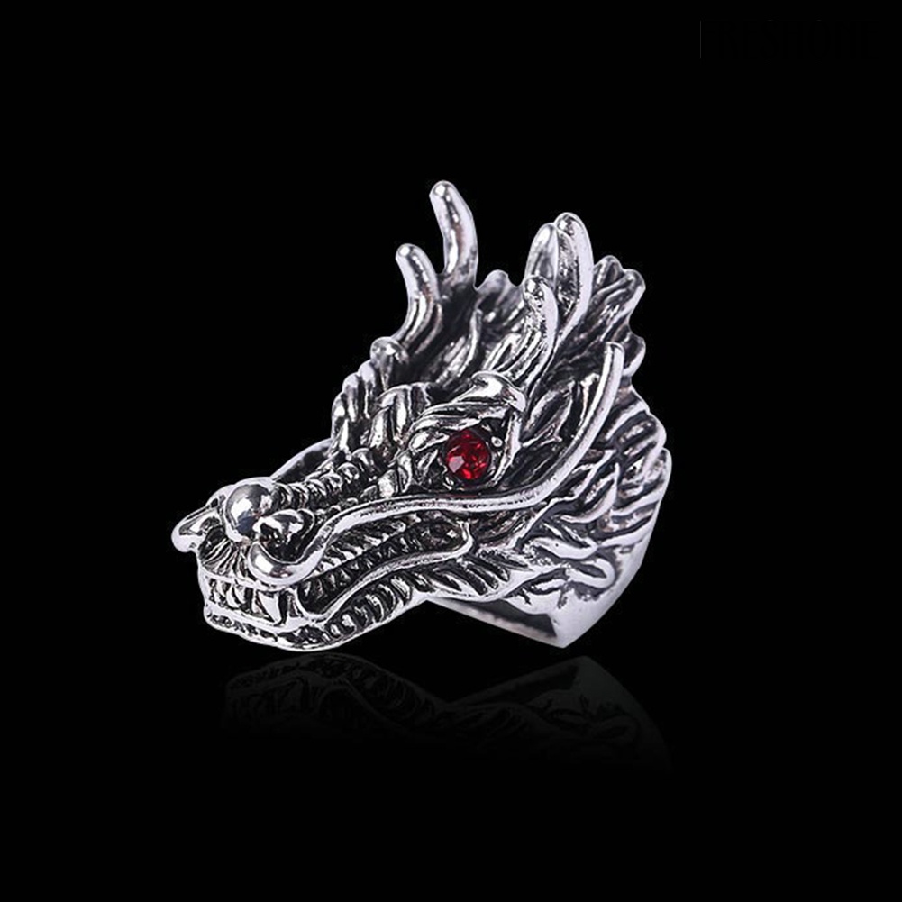 Nhẫn Chạm Khắc Hình Đầu Rồng Đính Đá Zircon Phong Cách Punk Cho Nam