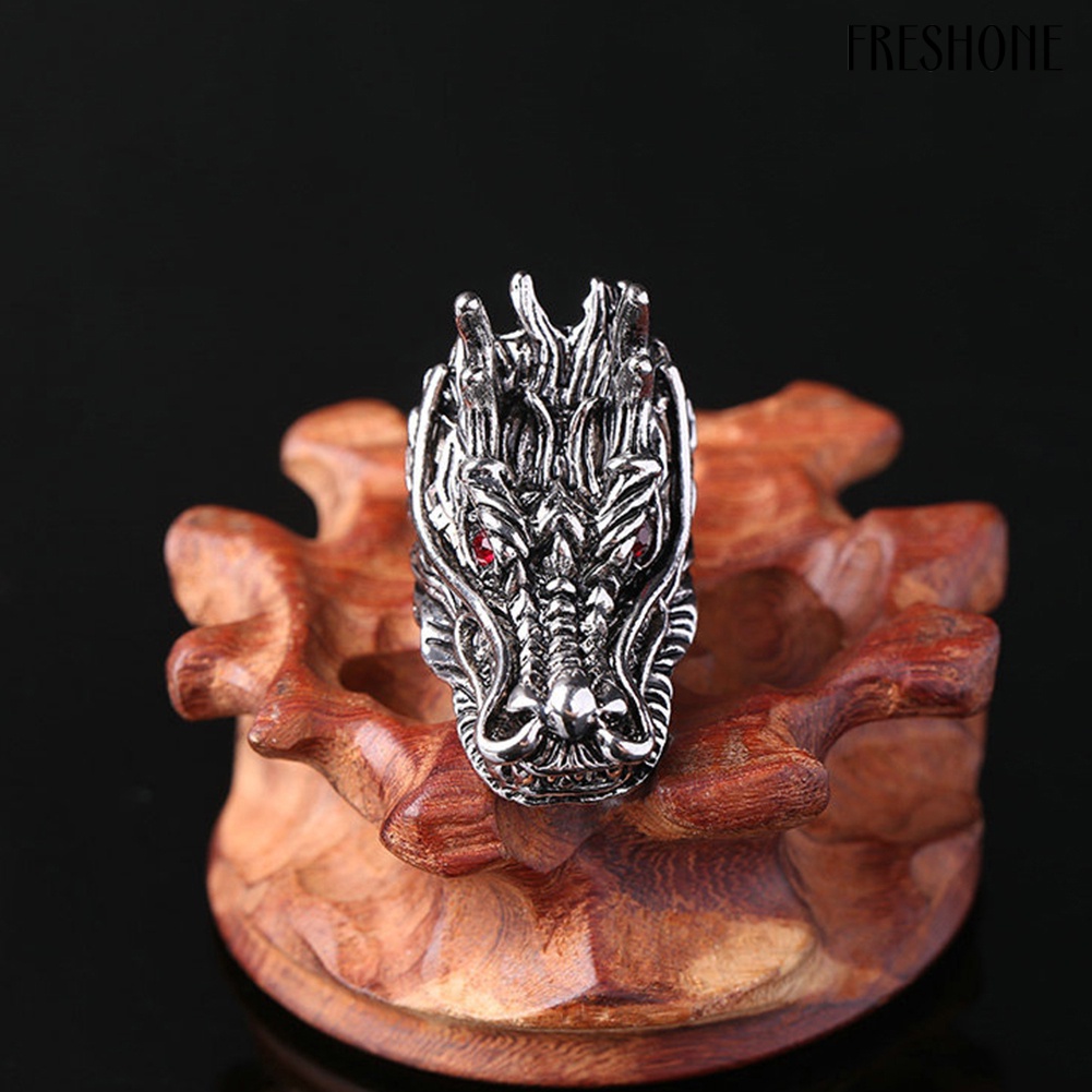 Nhẫn Chạm Khắc Hình Đầu Rồng Đính Đá Zircon Phong Cách Punk Cho Nam