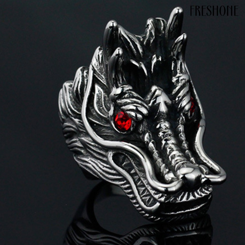 Nhẫn Chạm Khắc Hình Đầu Rồng Đính Đá Zircon Phong Cách Punk Cho Nam