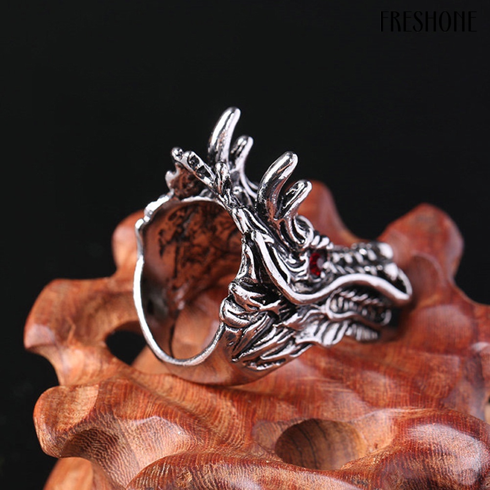 Nhẫn Chạm Khắc Hình Đầu Rồng Đính Đá Zircon Phong Cách Punk Cho Nam