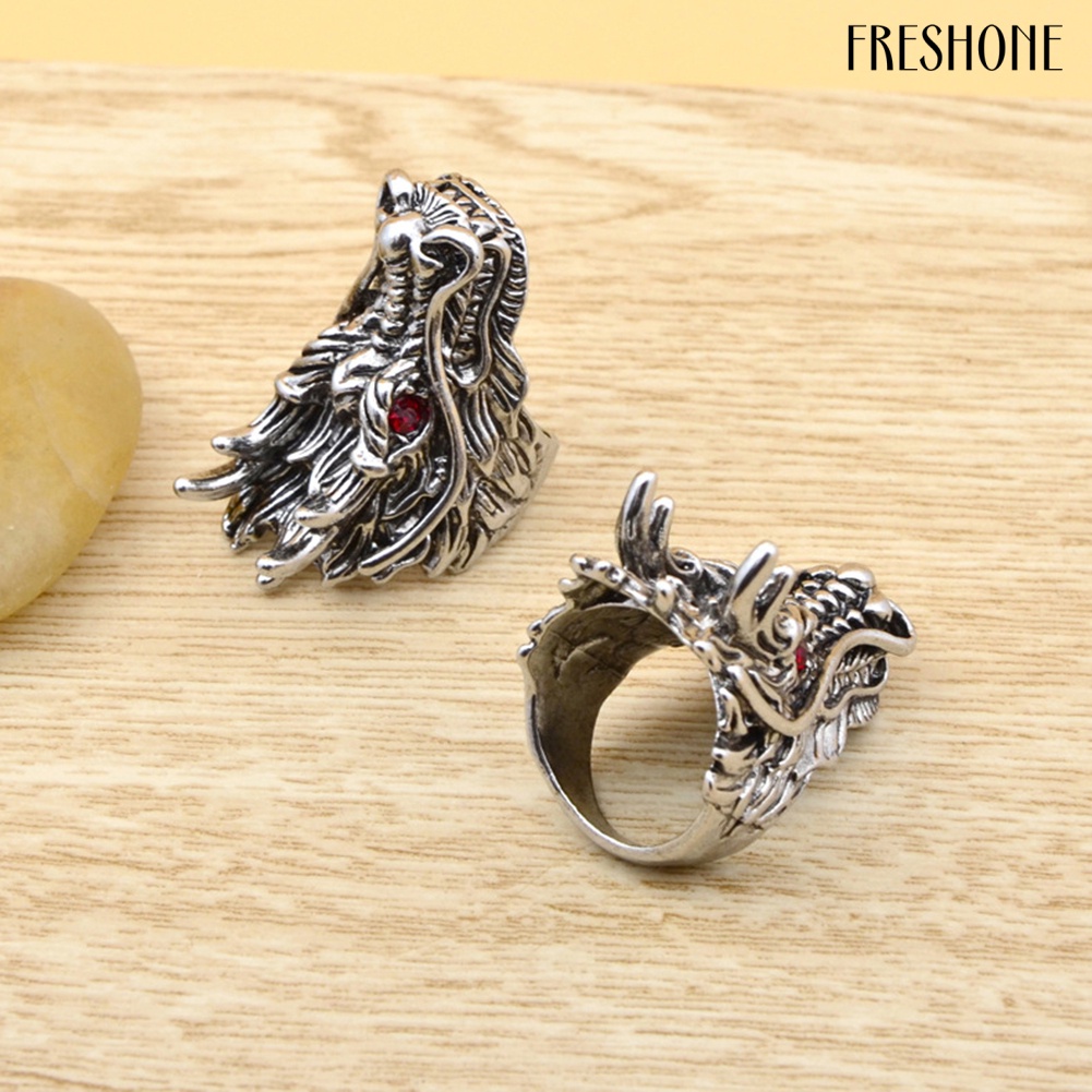 Nhẫn Chạm Khắc Hình Đầu Rồng Đính Đá Zircon Phong Cách Punk Cho Nam