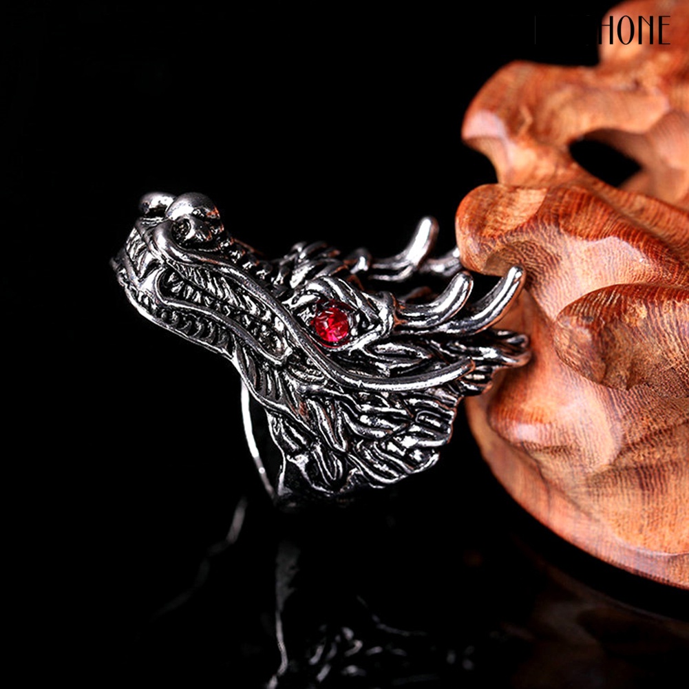 Nhẫn Chạm Khắc Hình Đầu Rồng Đính Đá Zircon Phong Cách Punk Cho Nam