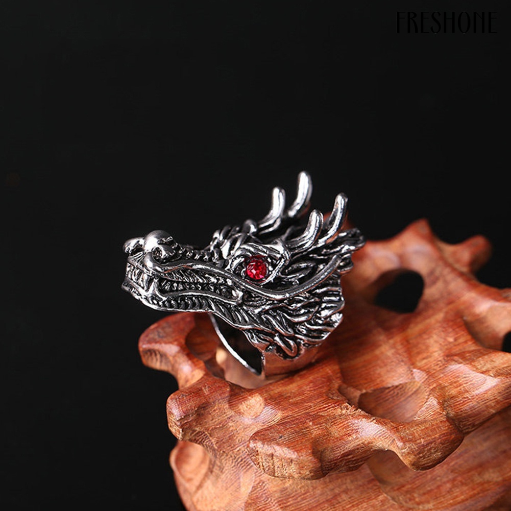 Nhẫn Chạm Khắc Hình Đầu Rồng Đính Đá Zircon Phong Cách Punk Cho Nam