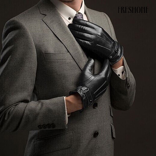 Nam thời trang mùa đông giả da xe máy toàn ngón tay màn hình cảm ứng găng tay ấm áp