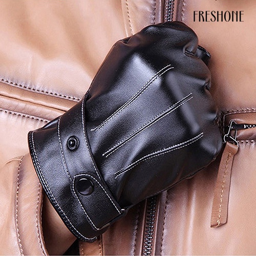 Nam thời trang mùa đông giả da xe máy toàn ngón tay màn hình cảm ứng găng tay ấm áp