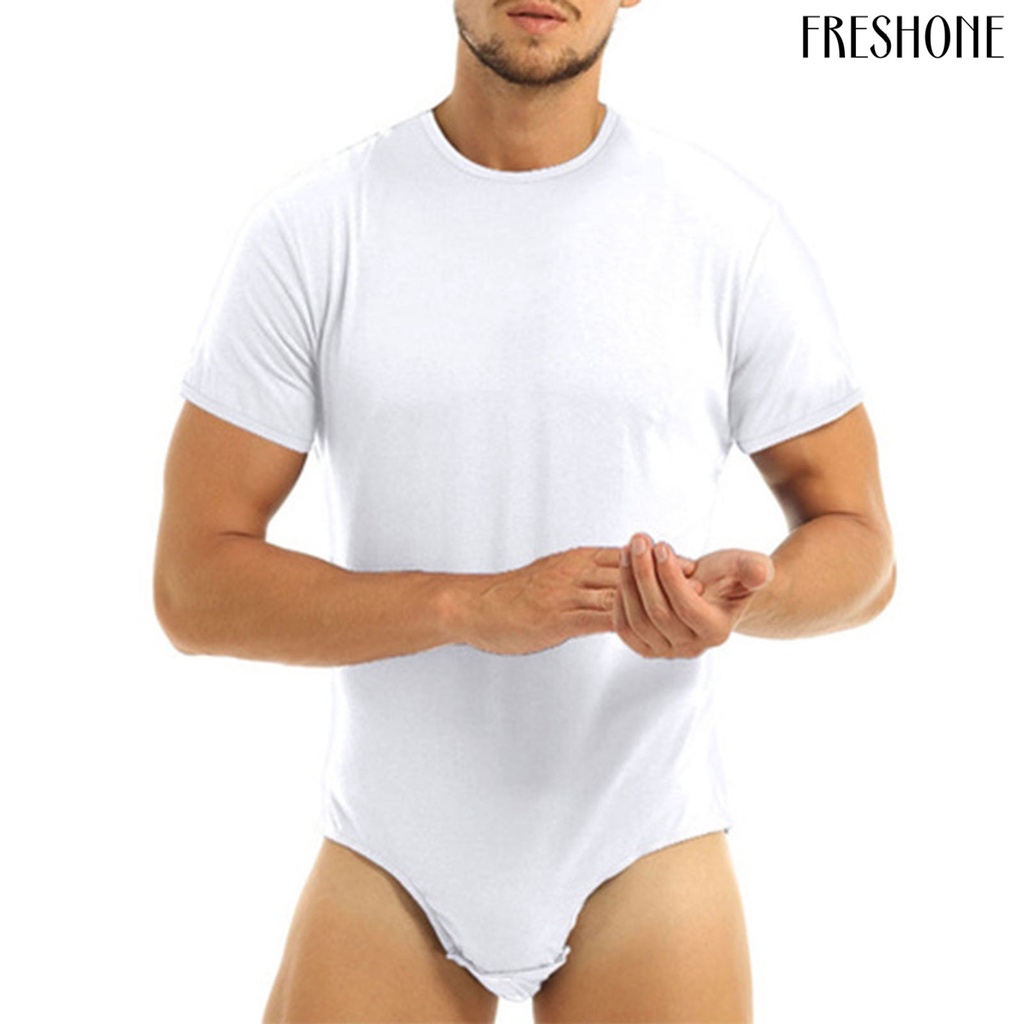 Bộ đồ ngủ bodysuit đồng màu nút slim men nighty romper skin-friendly for home