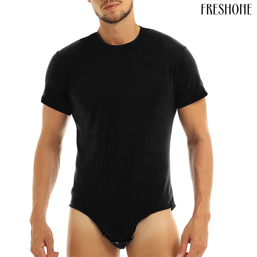 Bộ đồ ngủ bodysuit đồng màu nút slim men nighty romper skin-friendly for home
