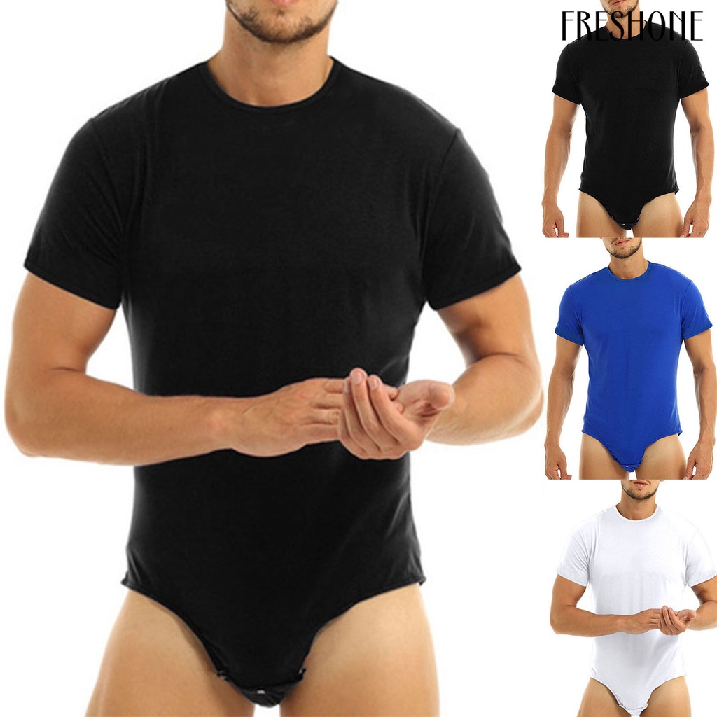 Bộ đồ ngủ bodysuit đồng màu nút slim men nighty romper skin-friendly for home