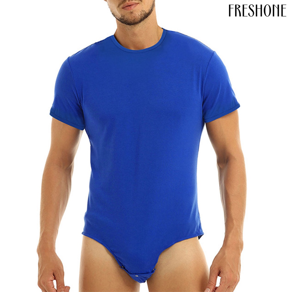 Bộ đồ ngủ bodysuit đồng màu nút slim men nighty romper skin-friendly for home
