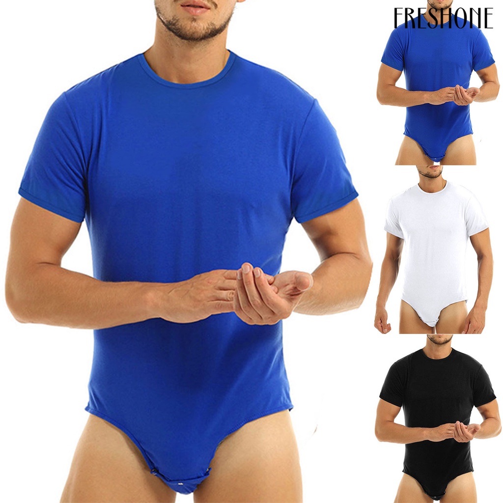 Bộ đồ ngủ bodysuit đồng màu nút slim men nighty romper skin-friendly for home