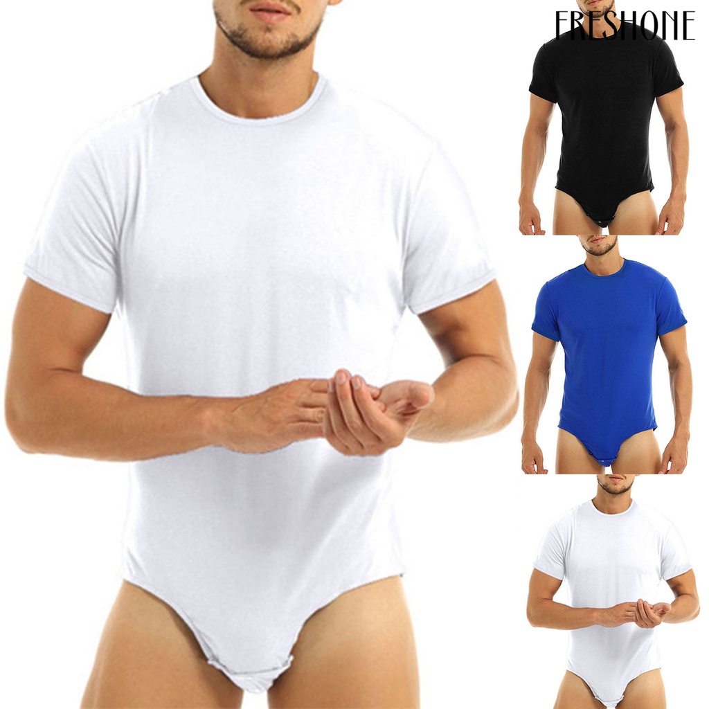 Bộ đồ ngủ bodysuit đồng màu nút slim men nighty romper skin-friendly for home