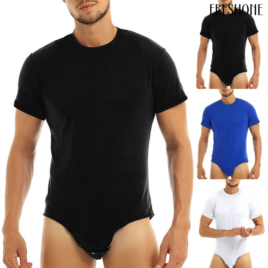 Bộ đồ ngủ bodysuit đồng màu nút slim men nighty romper skin-friendly for home