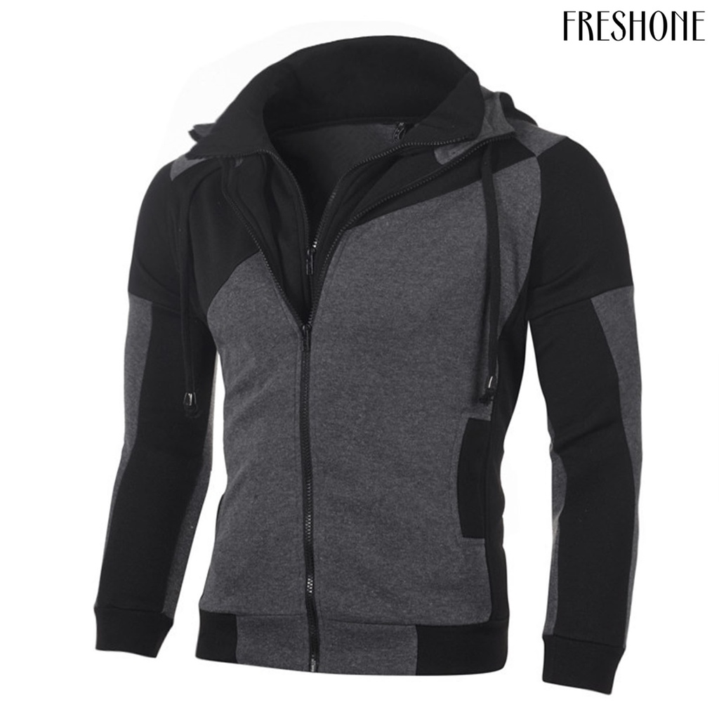 Áo khoác nam tay dài khóa kéo đôi phối màu thời trang