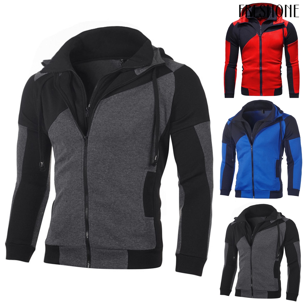 Áo khoác nam tay dài khóa kéo đôi phối màu thời trang