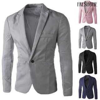 Áo khoác vest dáng ôm cổ bẻ gài một khuy có túi áo màu trơn dành cho bạn nam