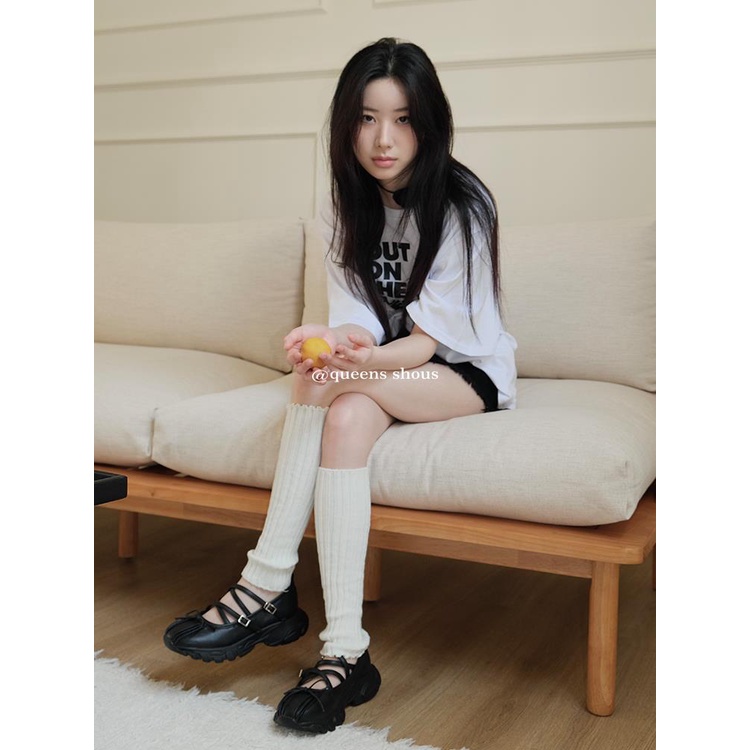 Giày Mary Jane Mùa Hè 2023 Mũi Tròn Đế Dày Bằng Da Màu Đen Phong Cách Thời Trang Cho Nữ