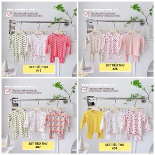 Set 3 bộ thun tăm dài tay viền bèo mặc thu đông cho bé gái