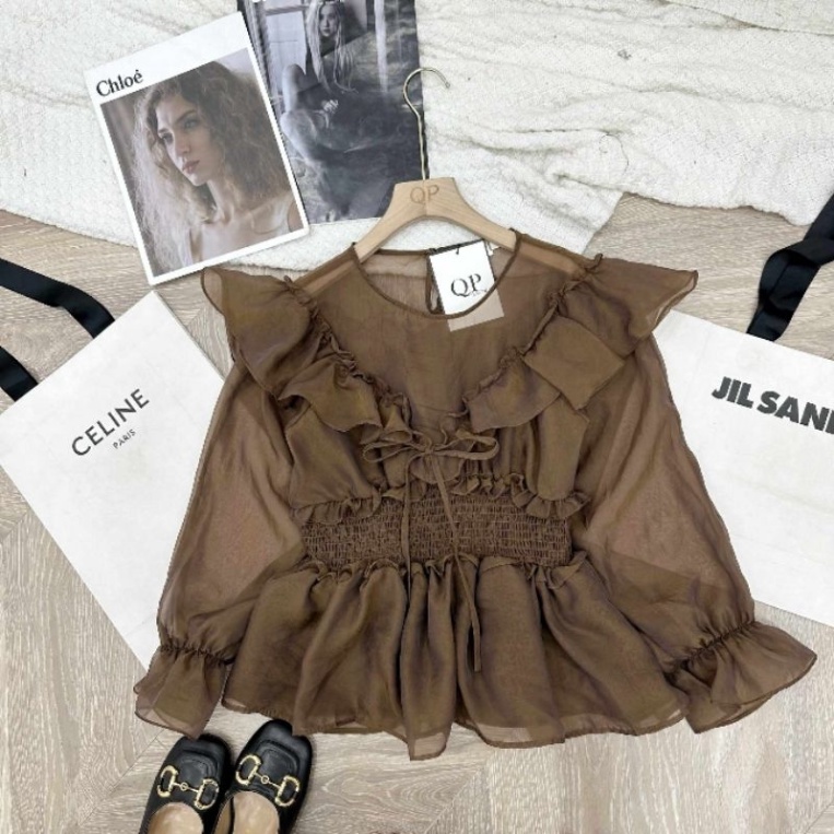 Áo sơmi tơ bèo chun eo 3/8