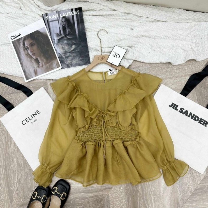 Áo sơmi tơ bèo chun eo 3/8