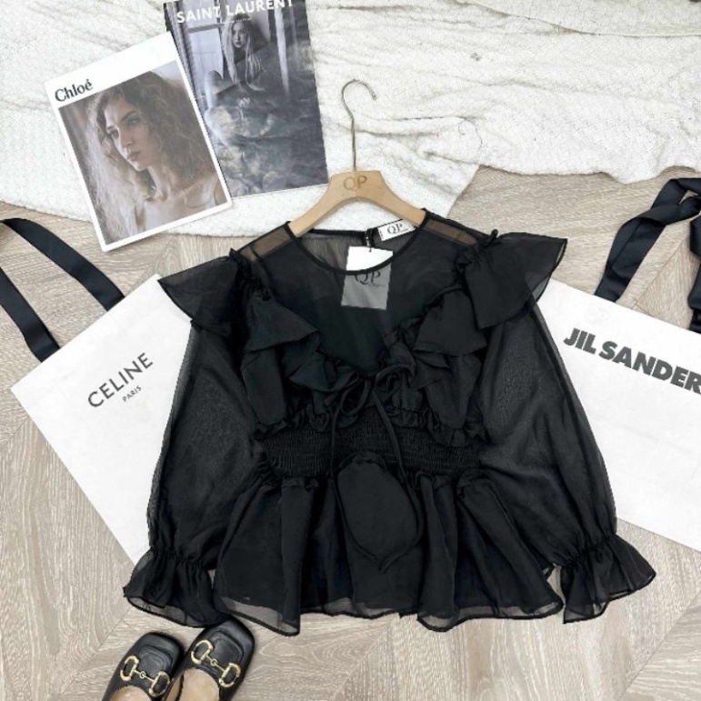 Áo sơmi tơ bèo chun eo 3/8