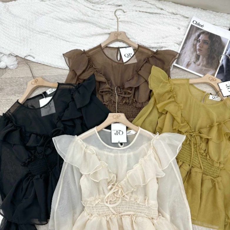 Áo sơmi tơ bèo chun eo 3/8