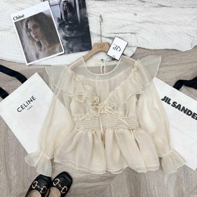 Áo sơmi tơ bèo chun eo 3/8