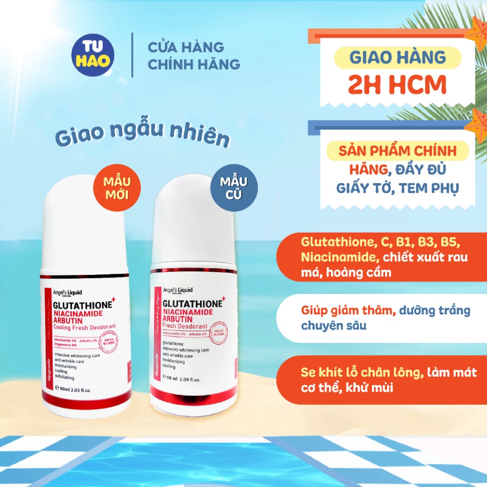 Lăn nách Angel's Liquid Glutathione Niacinamide Arbutin Whitening khử mùi giảm thâm 60ml .