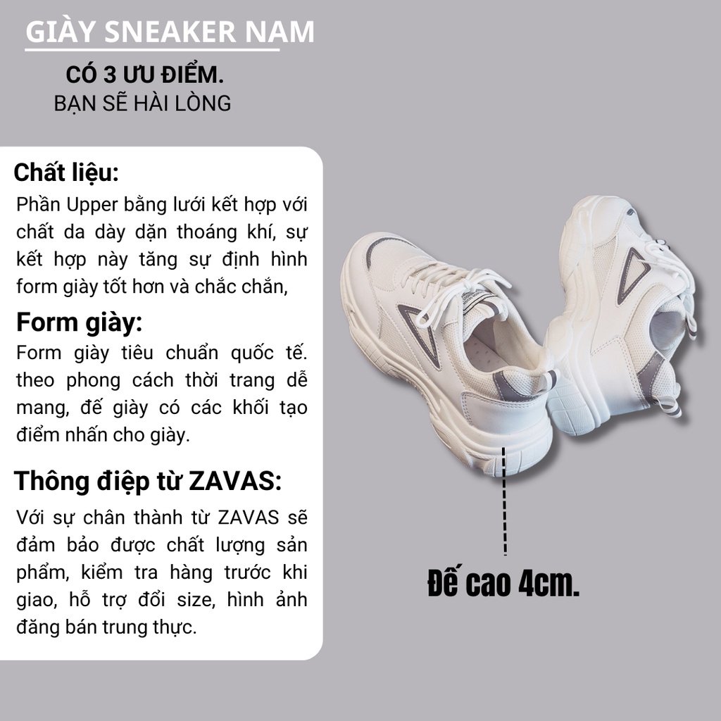 Giày thể thao nam đế cao ZAVAS đi êm chân form giày sneaker thoáng khí đế cao su công nghệ ép nhiệt_S391