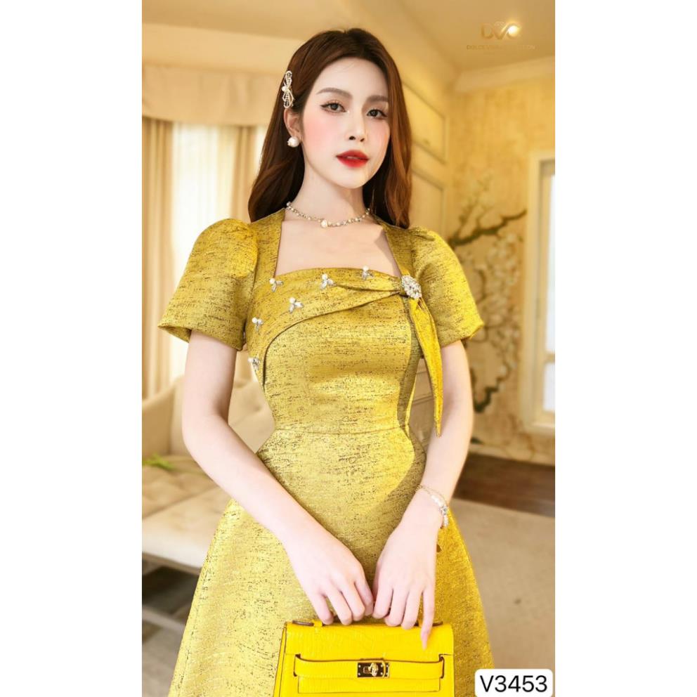 ( có sẵn +trợ giá ) VÁY DỰ TIÊC SANG CHẢNH, VÁY NỮ TAFTA ĐI TIỆC CỔ VUÔNG V3453 - DVC AS STORE-DVC CHÍNH HÃNG