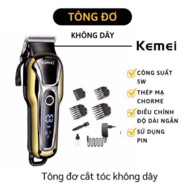 Tông Đơ Cắt Tóc Kemei KM-1990 Cao Cấp, Pin Lithium 2000mAh