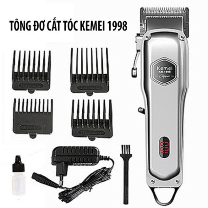 Tông Đơ Cắt Tóc Kemei KM 1998 Cao Cấp - Pin Lithium 2000mAh - Hàng Chính Hãng Chuẩn Salon - Bảo Hành 12 Tháng