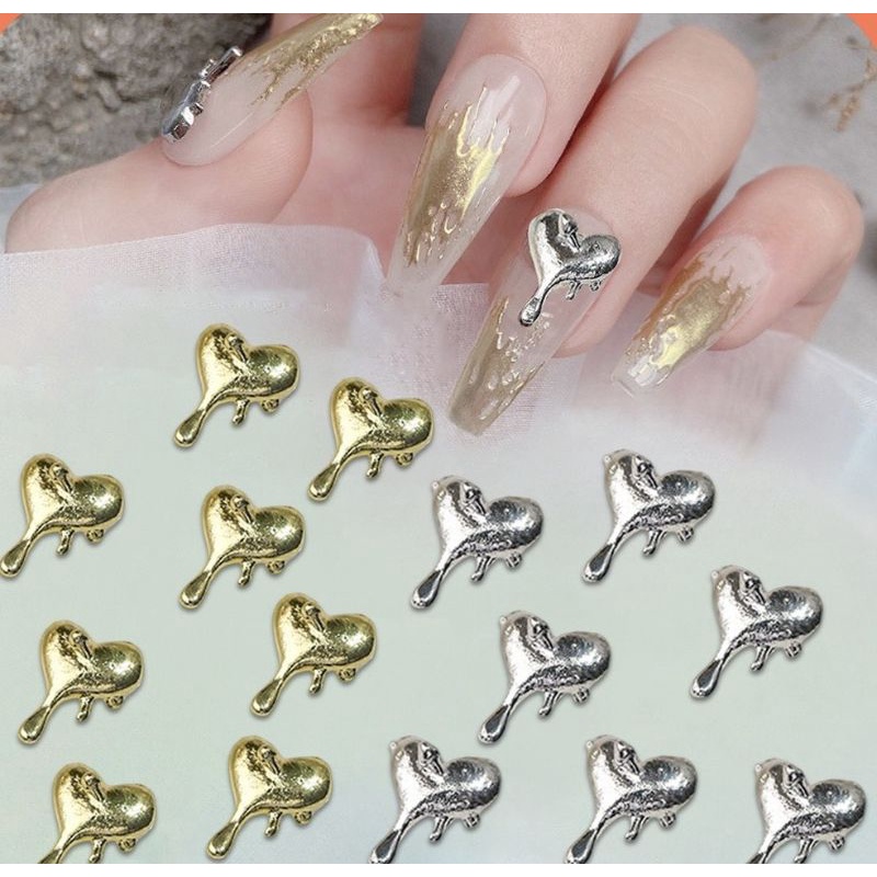 Combo 4 viên charm trái tim tan chảy trang trí đính móng tay nail