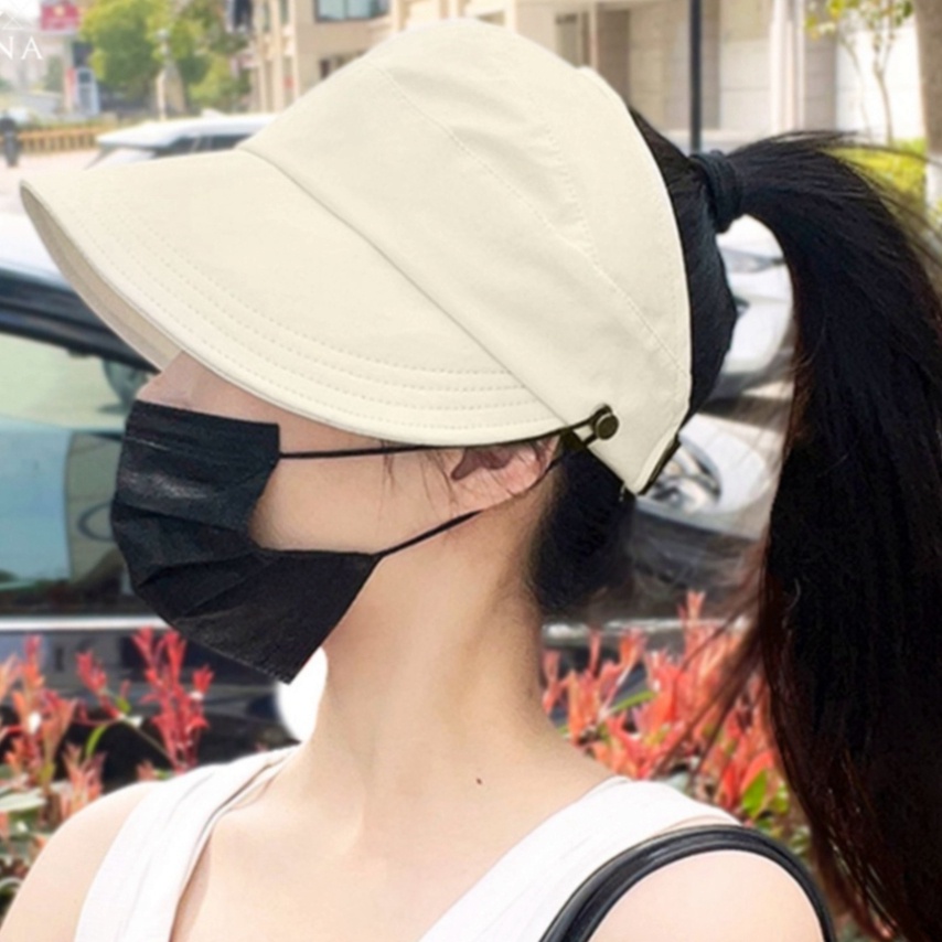 Mũ chống nắng nửa đầu Hàn Quốc Vành Rộng - Nón vành rộng có móc đeo khẩu trang buộc tóc đuôi ngựa xinh kiểu dáng mới