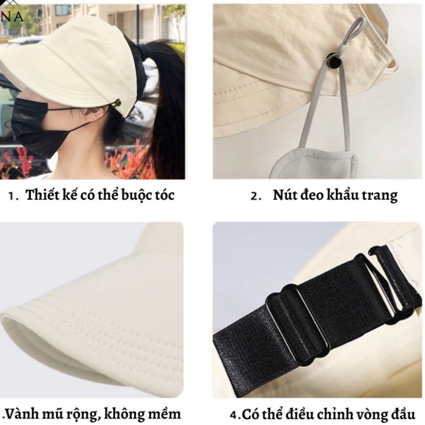 Mũ chống nắng nửa đầu Hàn Quốc Vành Rộng - Nón vành rộng có móc đeo khẩu trang buộc tóc đuôi ngựa xinh kiểu dáng mới